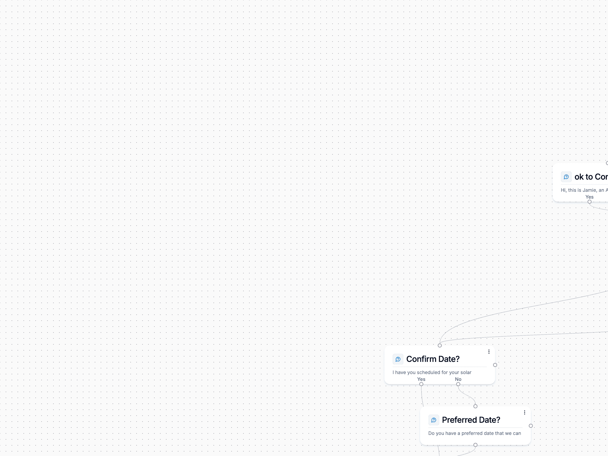 Workflow canvas for Solar Visit Confirmation and Rebooking (placeholder visual)